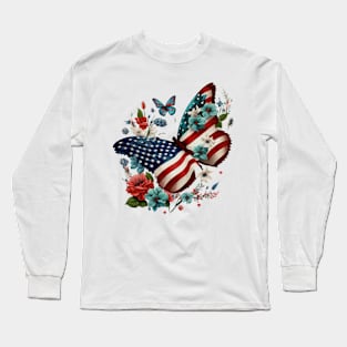 Patriotic Butterfly, 4th of July Design Long Sleeve T-Shirt